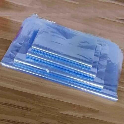 100pcs PVC Dustproof Waterproof Heat Shrink Film Bag Blower Heat Seal Flat Mouth Blue Transparent Plastic Food Storage Bag