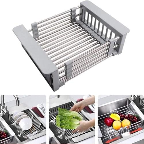 Steel Adjustable Dish Drying Rack Telescopic Filter Basket Kitchen Sink Organizer Drainage Rack Kitchen Tool Supplies