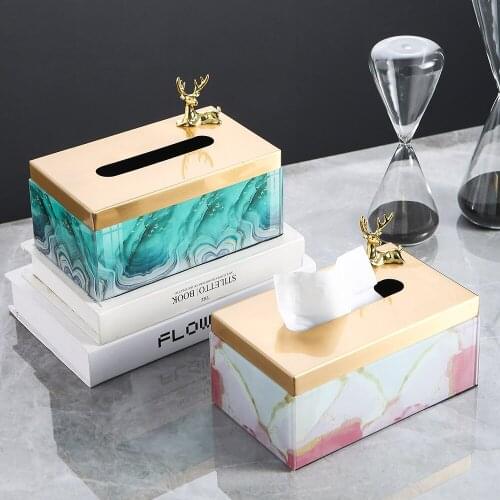 Luxurious Fashion Aluminum Alloy Towel Storage Decoration Container Tissue Box Classical Container Model Case Glass Tissue Box