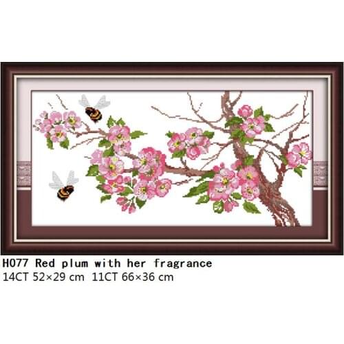 Stamped Cross-Stitch Kit Embroidery Needlework Red Plum with Her Fragrance Patterns 11CT 14CT Print Fabric Thread Home Decor Set