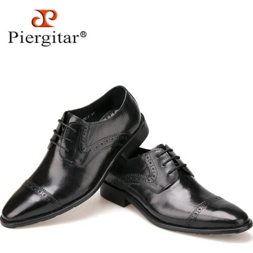 Piergitar High Quality Genuine Leather Men Shoes Casual Business Dress Shoes Autumn Oxford shoes For Men Lace-Up Bullock Shoes