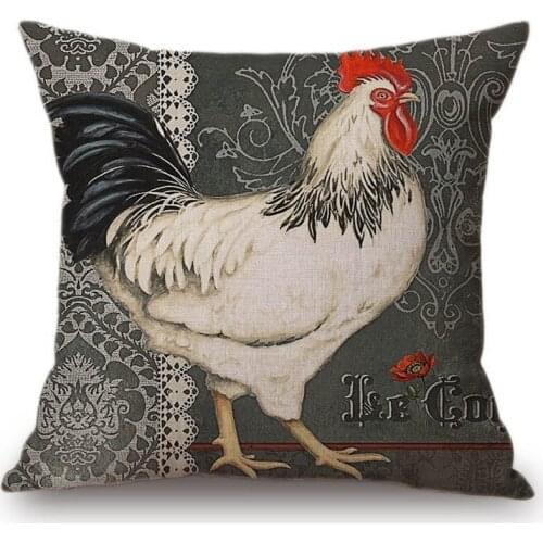 Vintage Hen Rooster Chicken Throw Pillow For Home Decoration Cotton Linen Sofa Chair Seat Cushion Cover 18 inches Car Pillowcase