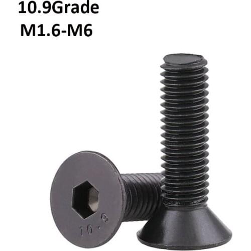 M1.6 M2 M2.5 M3 M4 M5 M6 Black Flat Head Screws DIN7991 Grade 10.9 Hex Hexagon Socket Countersunk Head Screw Bolts