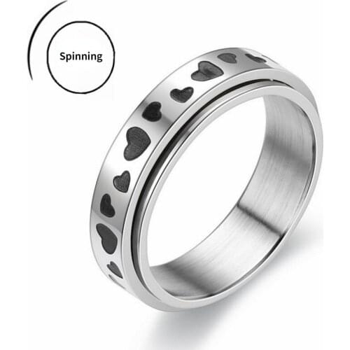Megin D Stainless Steel Titanium Spinning Rotatable Love Heart Vintage Boho Rings for Women Men Couple Gift Fashion Jewelry Anel