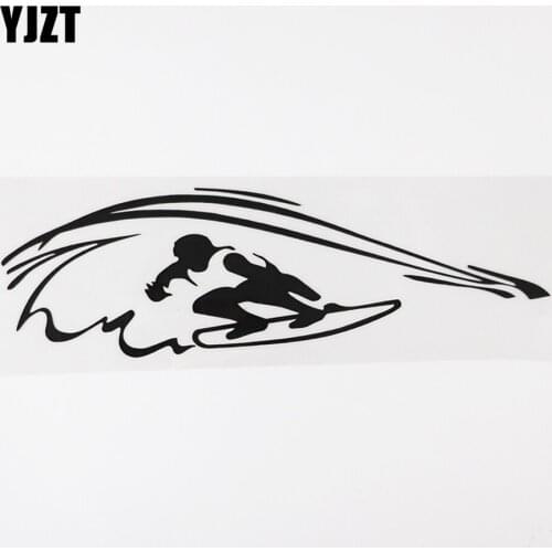 YJZT 21.2CMX6.4CM Surfer Hawaii Wave Surf Decal Vinyl Car Sticker Black/Silver 8A-1108