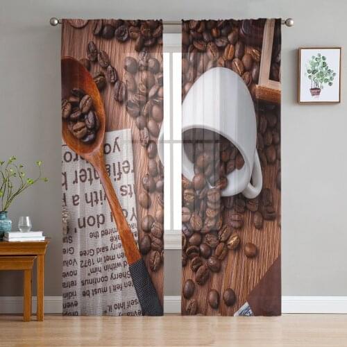 Coffee Beans Window Treatment Tulle Modern Sheer Curtains for Kitchen Living Room the Bedroom Curtains Decoration