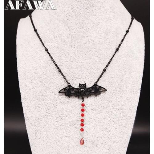 2021 Gothic Bat Stainless Steel Chain Necklace Women Black Color Necklaces Jewelry cadenas de acero inoxidable para mujerN3060S2