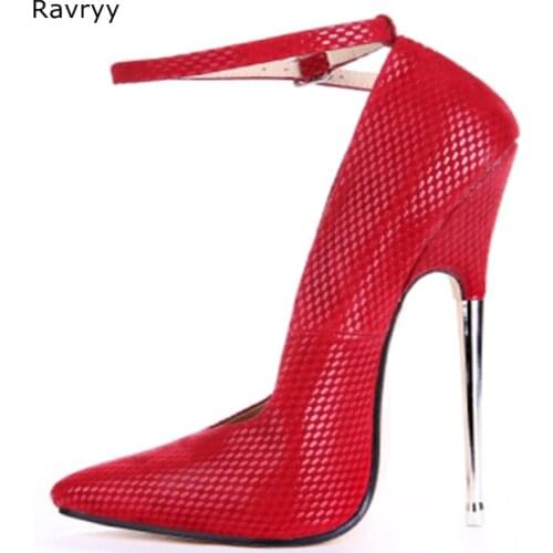 Woman red high heel Pointed Toe Sexy Pumps 16CM metal Thin heel female dress shoes stiletto heels OL out fits club party shoes