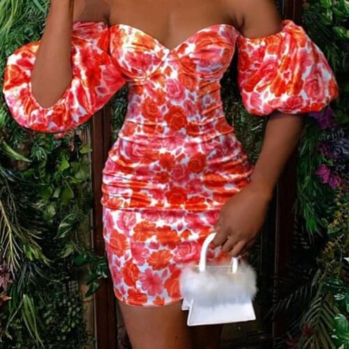 Womens Summer Dress 2021 Bubble Sleeve Backless Off Shoulder Bubble Sleeve Women Dress for Party