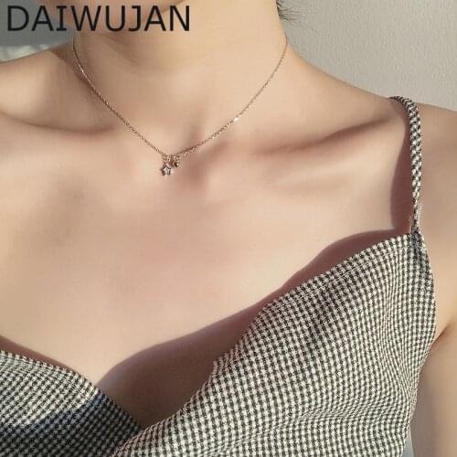 DAIWUJAN 925 Sterling Silver Diamond Choker Necklaces For Women Simple Shiny Zircon Star Beads Clavicle Chain Party Jewelry Gift