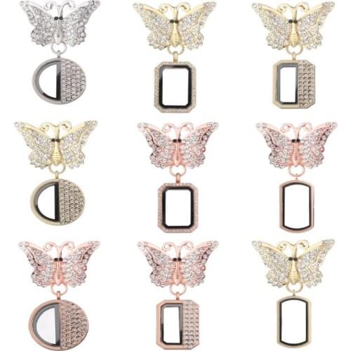 10Pcs Rhinestone Geometric Octagon Perfume Locket Fit Butterfly Brooches Pins Wedding Pearl Wedding Gift Jewelry
