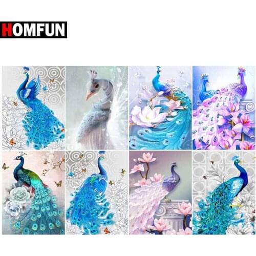 HOMFUN Diamond Painting Full Square/Round Diamond “Colored feathers " Pattern Embroidery Cross Stitch 5D Rhinestone Painting