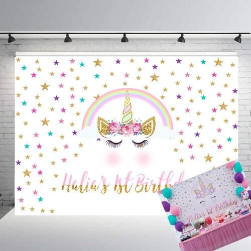 BEIPOTO Unicorn theme party customize Baby shower 1st birthday backdrop for photography Photo background cake table banner B-288