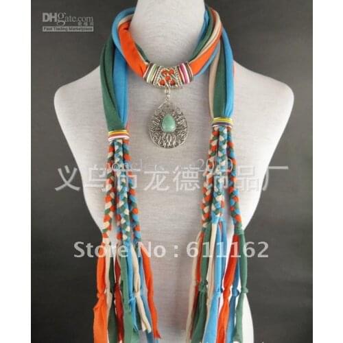 Free 2013 Scarf jewelry Womens pendant scarves cheap Elegant Fringed pendants necklace scarves