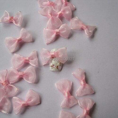 CB2-3 30pcs Cute Transparent Pink Fabric Bow Shape Nail Art Decoration Outlooking