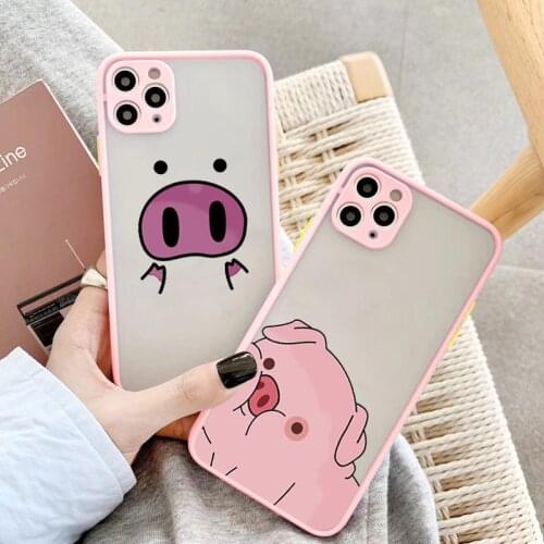 Bumper Phone Case For iPhone X XR XS Max12 11 Pro Max 6s 7 8 Plus SE 2020 Cute Cartoon Pig Camera Protection Matte Back Cover