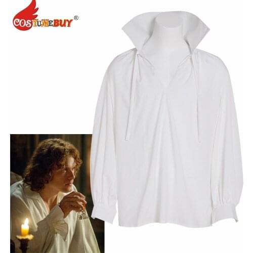 Costumebuy Jamie Fraser White shirt Outlander Cosplay Pirate Costume Adult Men Long sleeve Shirt Halloween Custom Made