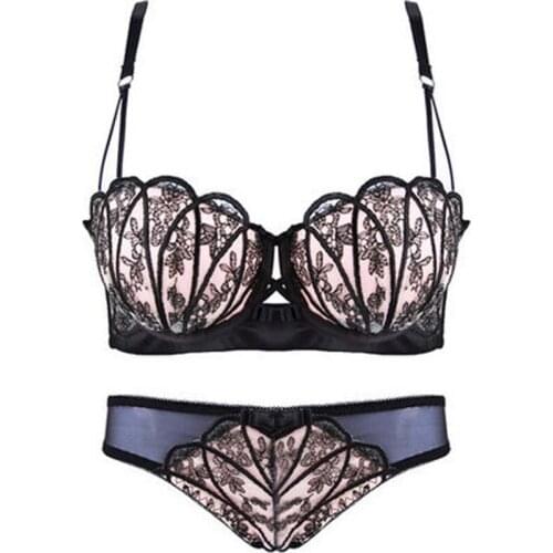 Women Shell Cup Sexy Lace Bra Briefs Set Sexy Lingerie Bralette Girls Underwear Ultrathin Panty Thongs Intimates Push Up Bra
