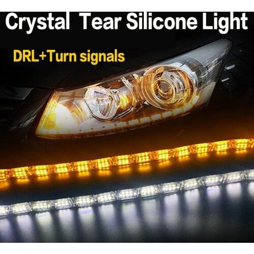 2 Pieces tear silicone light LED Car DRL Daytime Running Lamp With Running Signal