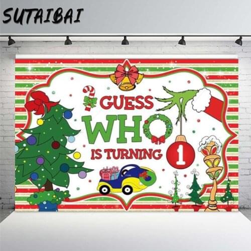 Gender Reveal Theme Backdrop Cartoon Christmas Tree Bells Candy Bar Car Snow Boy or Girl Baby Shower Custom Photo Background