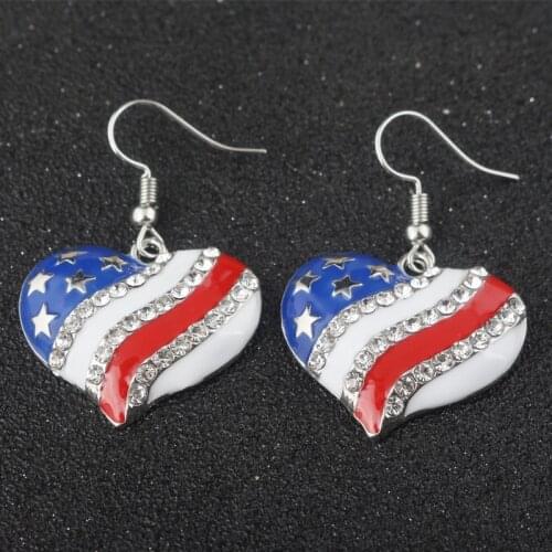 Hot Heart Crystal Ear Studs Fashion Star Shape American Flag Earrings For Women Patriotic Jewelry Gifts Pendientes Earrings