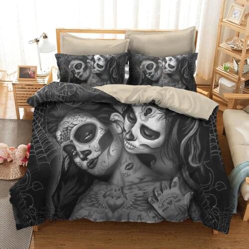 Fanaijia Couple kissing sugar Skull Bedding Sets queen size 3D spider skull Duvet Cover set Bed bedline AU US size bedline