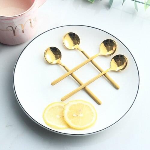 Korean style Creative stainless steel coffee spoon ice cream spoon 304 gold-plated spoon solid color stainless steel tea scoop
