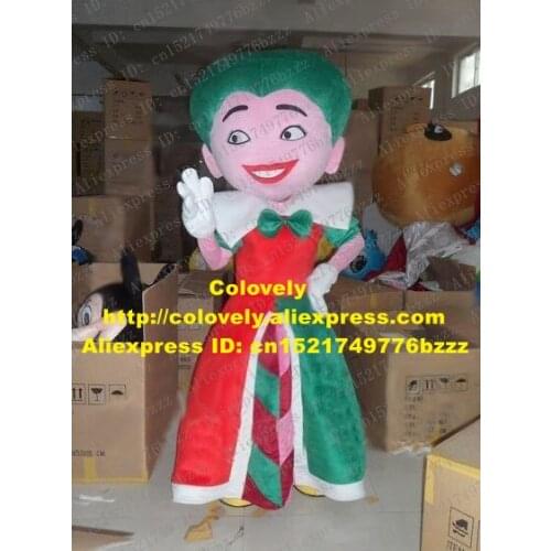 Pretty Green Red Empress Queen Mascot Costume Mascotte Rani Ranee Kaiserin With Long Green Red Dress Adult No.2712 Free Ship