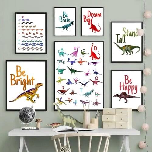 Colorful Dinosaur Alphabet Number ABC Wall Art Canvas Painting Nordic Posters And Prints Wall Pictures Kids Room Nursery Decor