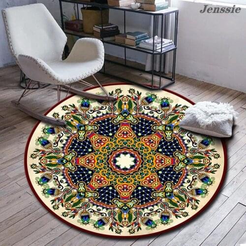American Style Flower Round Bedroom Rug Ethnic Style Bohemian Round Carpet Room Decoration Dining Rugs Chair Mat Anti-slip