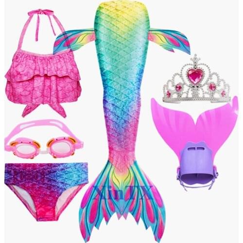2020 Fancy Kids Swimmable Mermaid Tail for Girls Swimming Bating Suit Mermaid Costume With Monofin Goggle with Garland