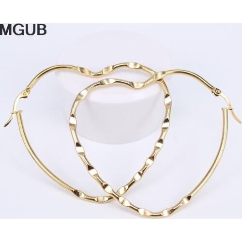 Stainless Steel Fashion Big Heart-shaped Hoop Earrings for Women Girls Hypoallergenic Jewelry Diameter 60-65MM LH850