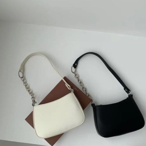 Fashion Design Metal Ring Women Underarm Baguette Bag PU Leather Ladies Small Shoulder Crossbody Bags Female Black Purse Handbag
