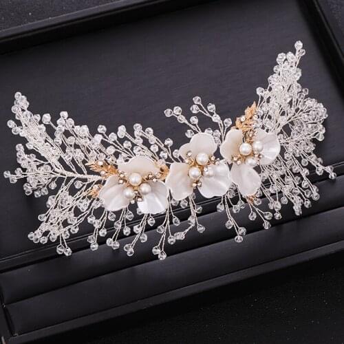 Trendy Wedding Hair Accessories Bridla Headbnad Flower Crystal Pearl Silver Color Handmade Headpiece tiara Women Hair Jewelry