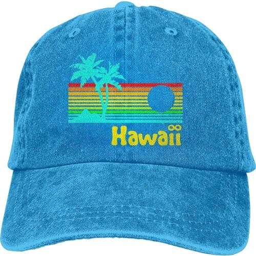 Mens/Womens 80s Retro Vintage Hawaii Denim Fabric Baseball Cap Adjustable Hat