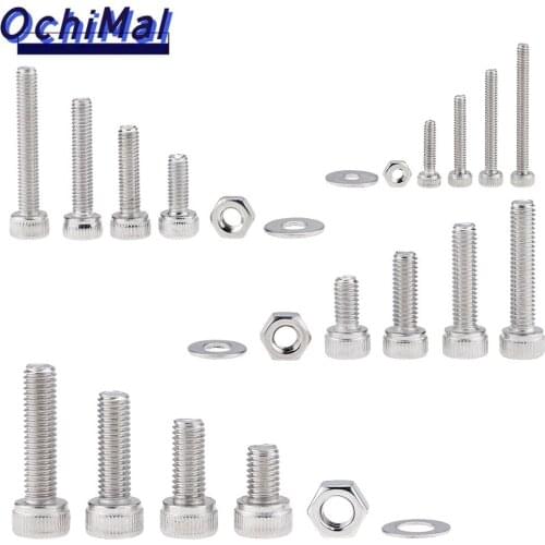 880pcs/box Hex Socket Head Cap Screw Set M2 M3 M4 M5 Stainless Steel Hexagon Flat Round Cap Head Screw Kit Assortment