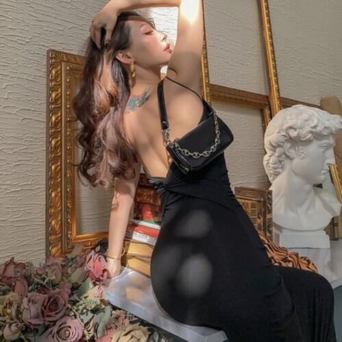 2020 New All-match Slim 2 Color Fashion Long Dress Elegant Sexy Backless Elastic Sleeveless Women Dresses Spaghetti Straps