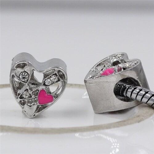 New Plated Bead Heart & Round Shape Hollow Love Charm Beads Fit pan Women Diy Bracelets Bangles Fashion Jewelry