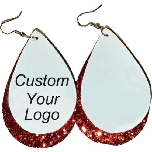 New Custom Football Fans Faux Leather Earrings Double Layer Glitter Teardrop Earrings Vinyl Decals College Earrings