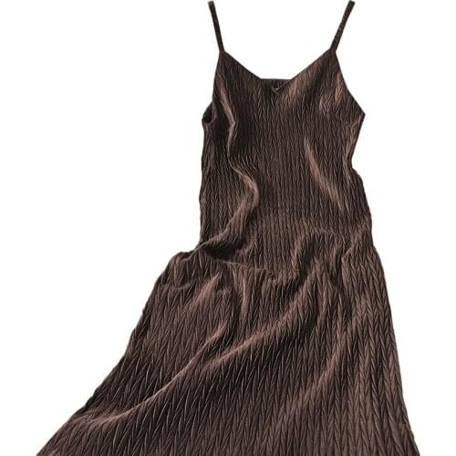 V-neck solid color velvet dress casual all-match simple and fashionable Korean womens elegant pleated dress