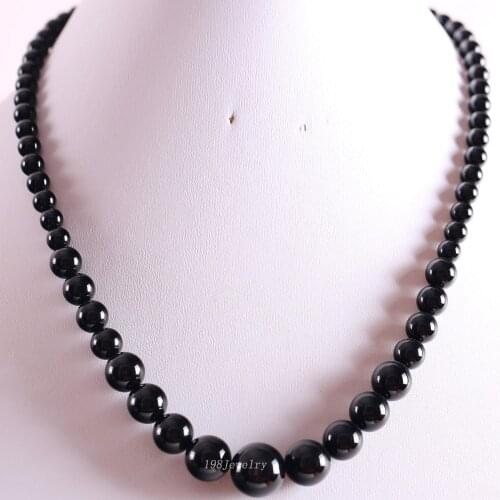 Fashion Jewelry Natural Stone Round Bead Black Onyx Necklace 18" 1Pcs E011