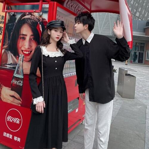 Korean Couple Matching Clothes Long Sleeve Dress Shirts College School Lovers Pair Women Men Summer Vacation Outfit Wear Set
