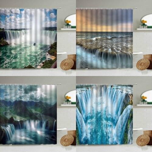 Landscape Waterfall Rock Stone Waterproof Shower Curtain Natural Scenery Family Bathroom Accessories Partition Hanging Curtains