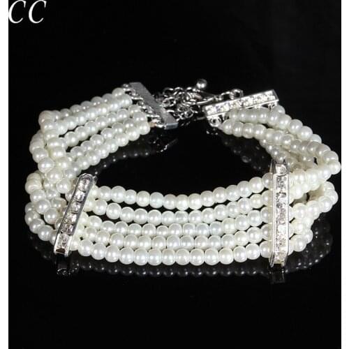 Simple Desigm Elegant Simulated Pearl Bracelets for Women Wedding Fashion Jewelry Austrian Crystal Accessory Bijoux CCHE002