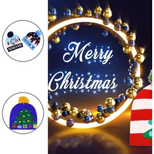 Men Women Popular Christmas Tree Plush Ball Beanie Hat With LED Light Beanie Cap Cartoon Pattern for School