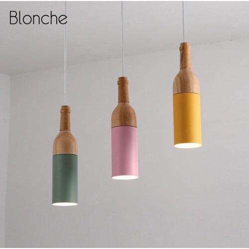 Nordic Wood Pendant Lights Modern Creative Wine Bottle Hanging Lamp for Bar Dining Room Restaurant Loft Decor Light Fixtures