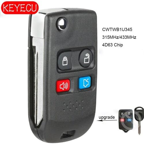 KEYECU Folding Remote Key 315MHz/433MHz 4D63 Chip Fob for Ford Lincoln Mercury FCC:CWTWB1U345