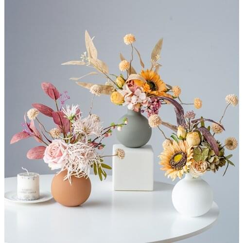 Modern Ceramic Vase Artificial Flower Arrangement Home Livingroom Desktop Ornaments Crafts Cafe Store Table Furnishings Decor