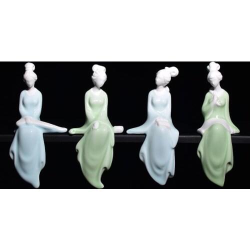 Celadon flower pet Statue Lady ornaments Flower pot ornament Yoga Dancing Girl Tea pet Micro landscape Home decoration