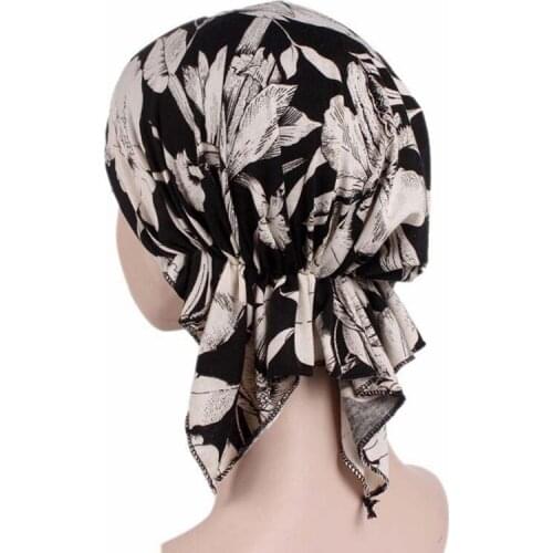 Women Hat Muslim Hijab Floral Stretch Turban Cap Islam Arab Beanies Chemo Hat Headwear Hijab Hat